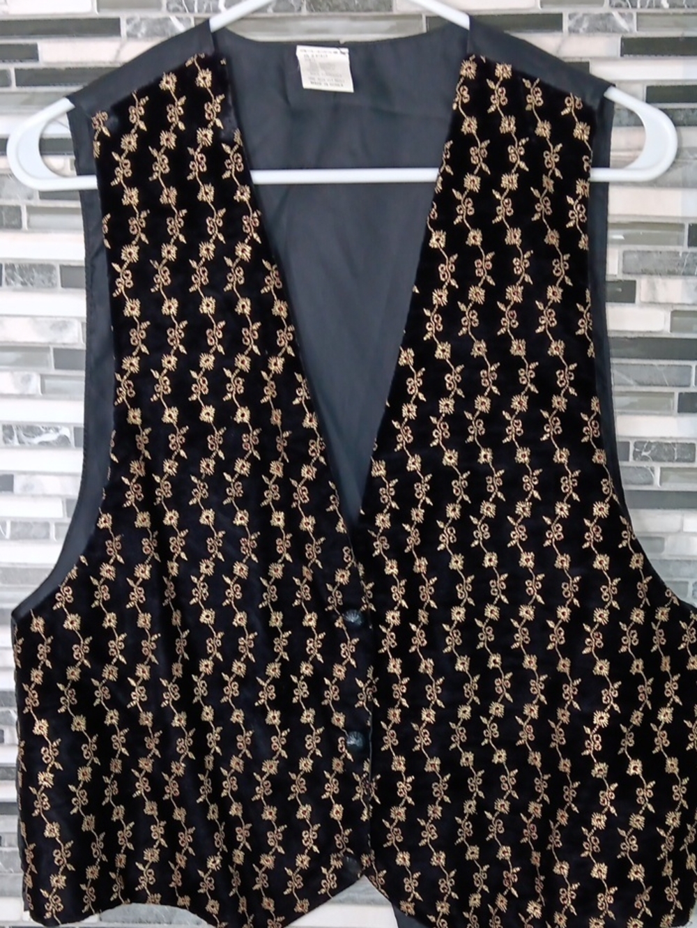 Elegant Black Gold Unisex Vest Velvet Front Evening Holiday Wear One Size